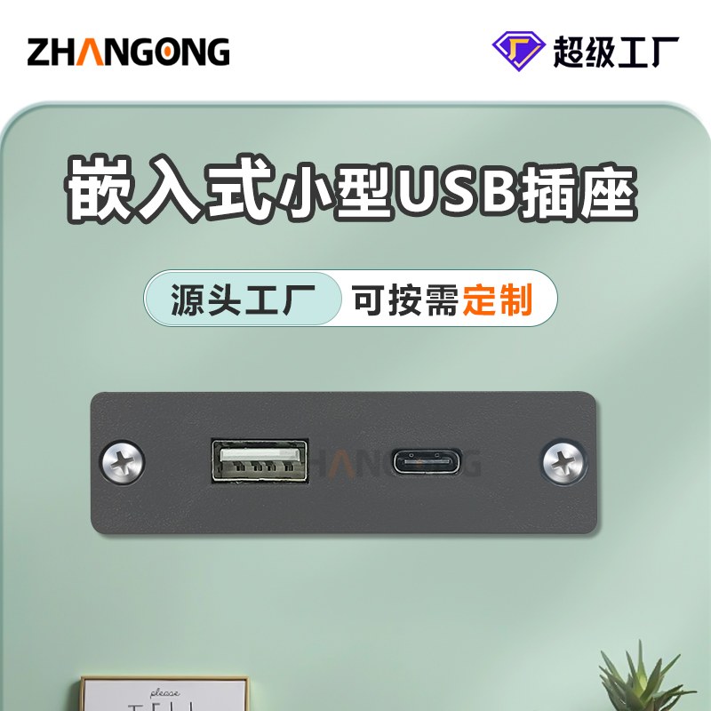 方形小尺寸不带盖1USB+1TYPE C插座