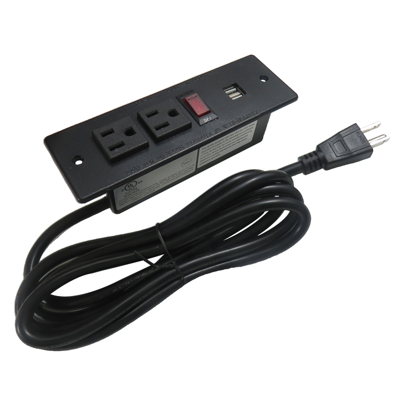 方形暗装2美标+双USB+过载开关 黑色