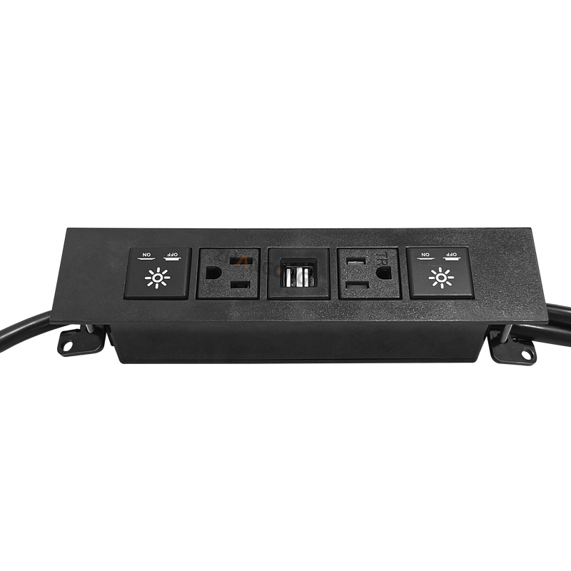 平面2美标TR+双USB+2灯带开关黑色