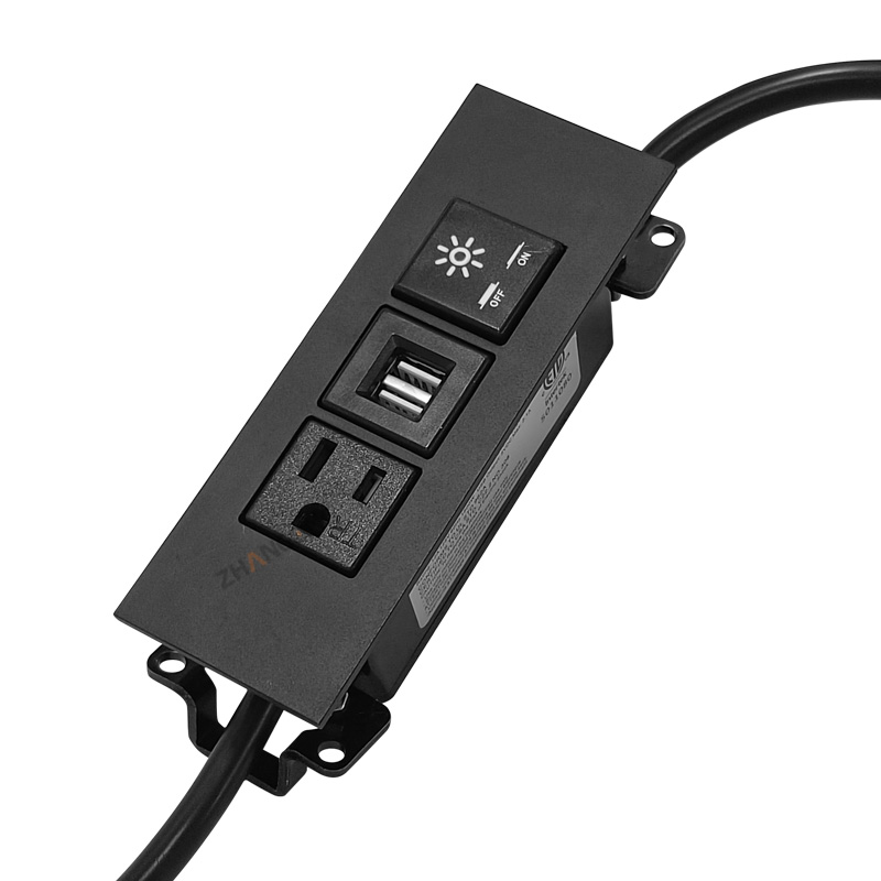 平面带盖1美标TR+双USB+1个灯带开关黑色
