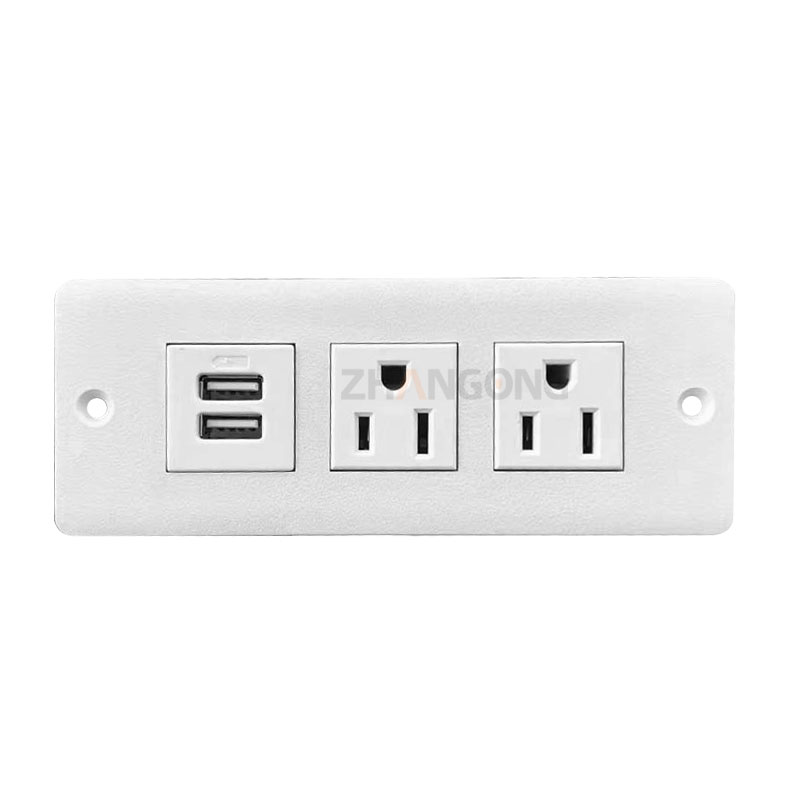 两位美标插座+双USB 白色 平面不凸起