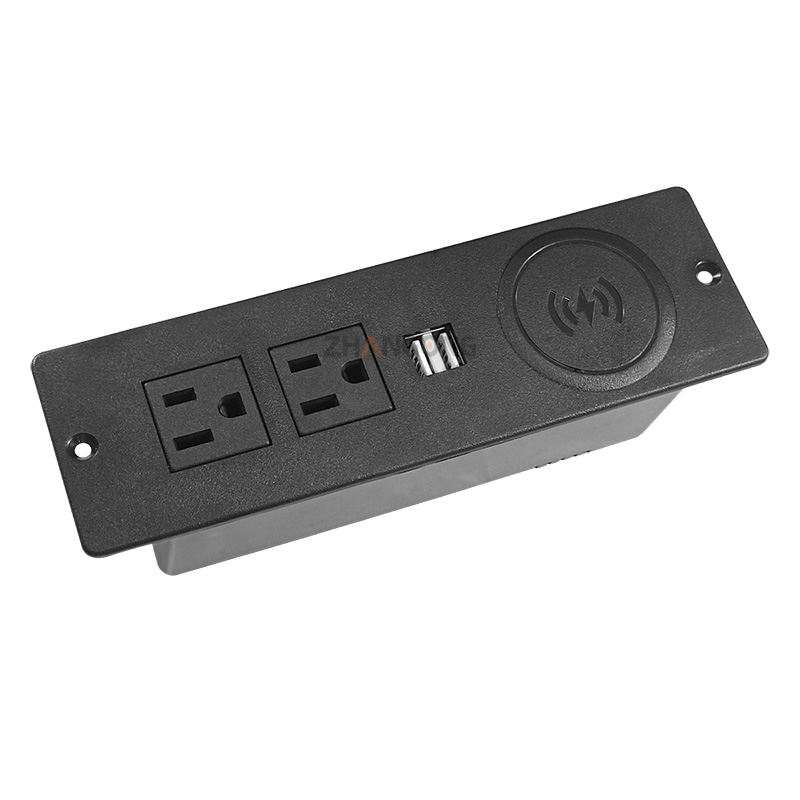 两位美标插座+双USB+无线充电15W 黑色