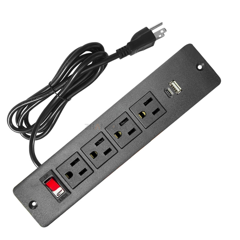 4位美标插座+1USB 1TYPEC +开关 黑色