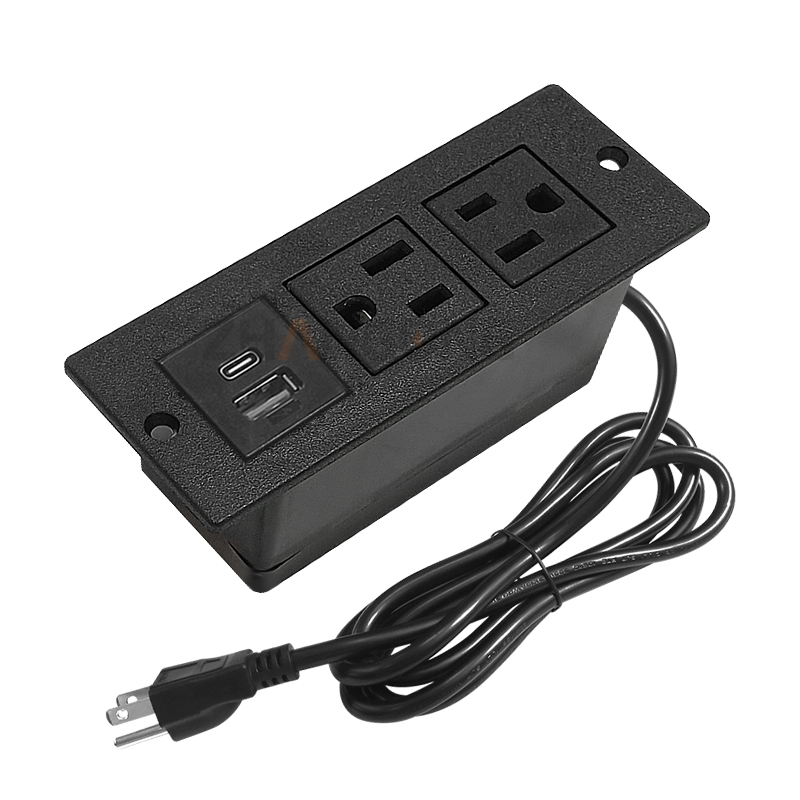 两位美标+1USB 1TYPE C 黑色 平面不凸起