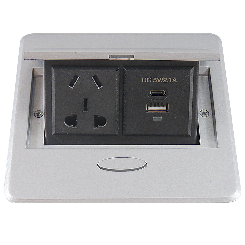 小圆边弹起式1五孔国标1USB+1TYPE-C 银色