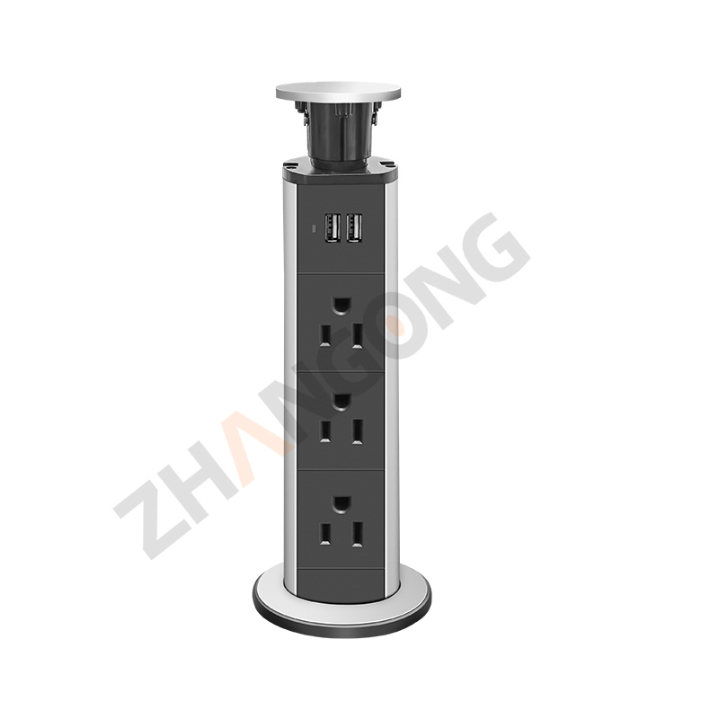 开孔60MM手动升降插座三位美标插座+双USB