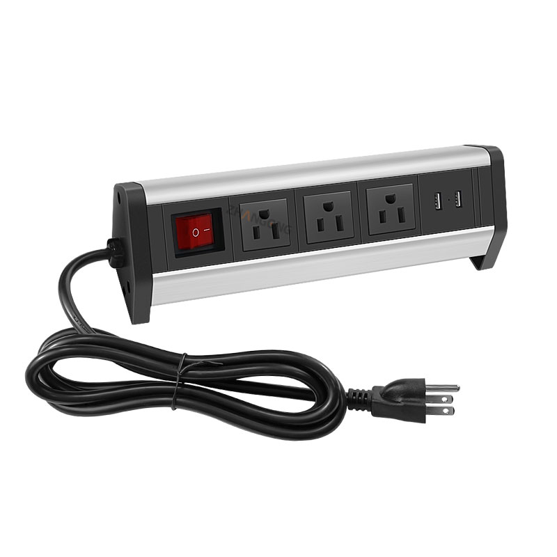 锁螺丝款桌夹三位美标+双USB+开关