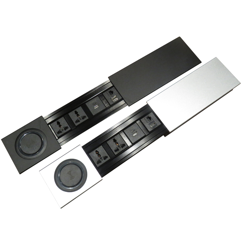 铝合金滑盖插座4位侧滑加无线冲两位万能插座+1USB1TYPE-C+网口HDMI 黑色/银色