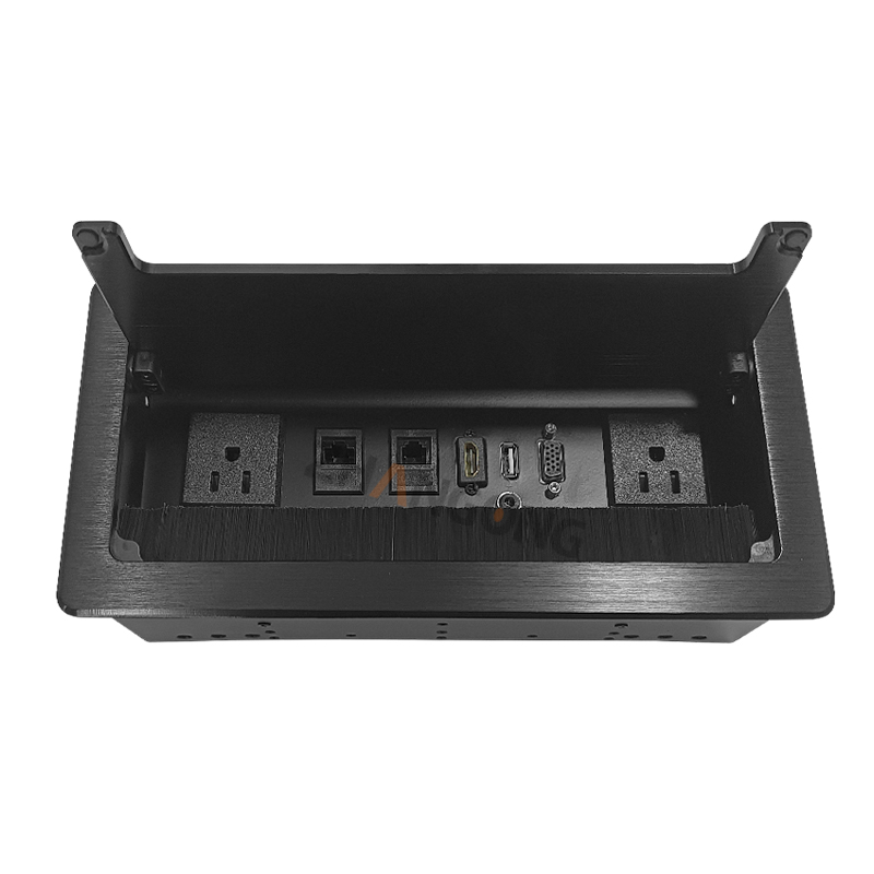黑色毛刷式大圆边2美标+2网口+HDMI+USB+VGA+耳机